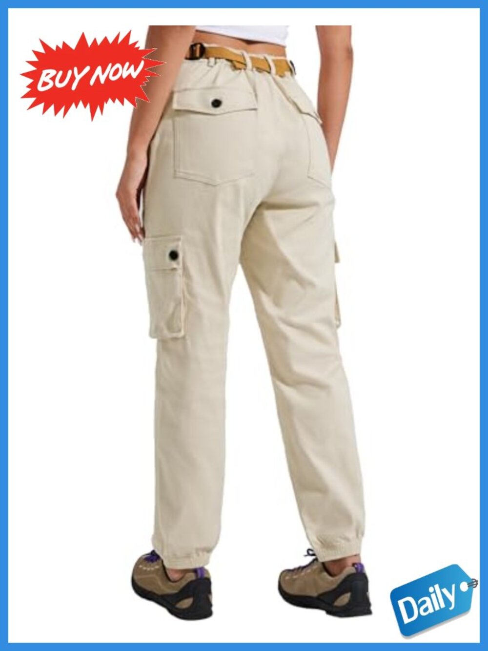 Women's Stretchy Cargo Jogger Pants Cotton Blend High-Rise Tapered Outdoor